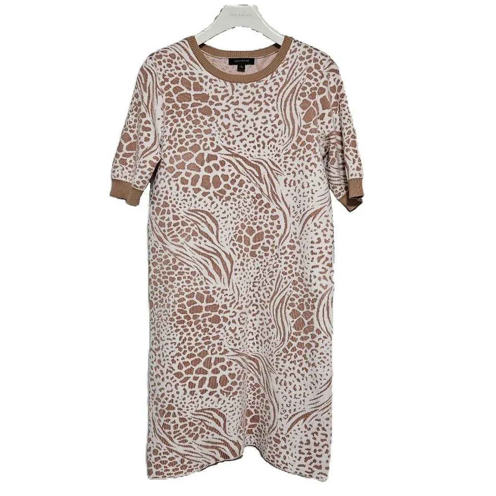 Ann Taylor Mixed Animal Print Sweater Shift Dress Size M Like New! ✨HP✨ - Picture 1 of 9